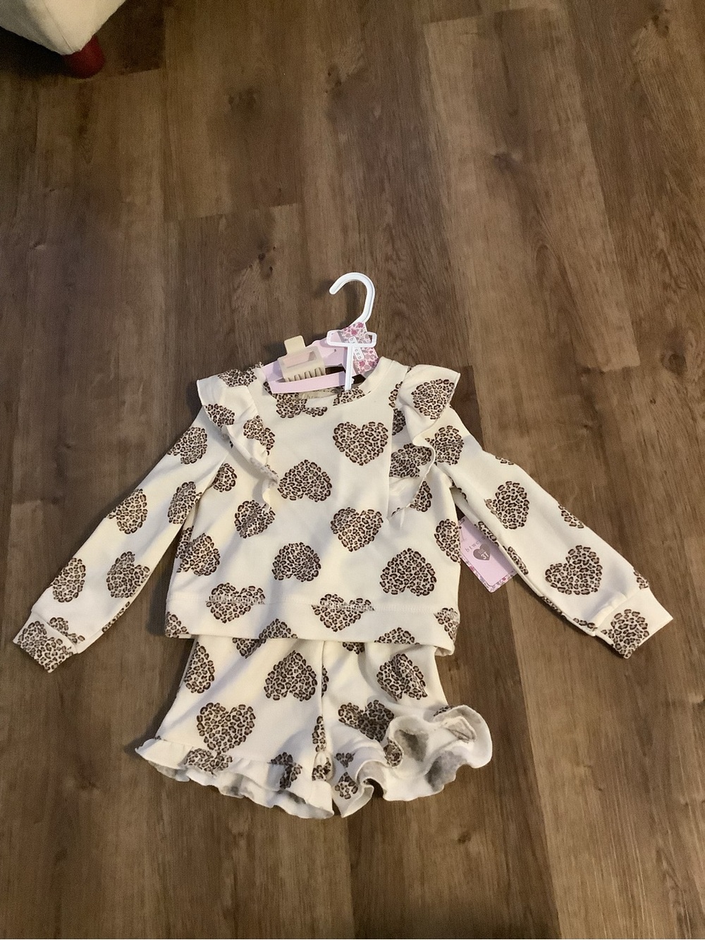 Kids Cream Leopard Heart Ruffle Short Set